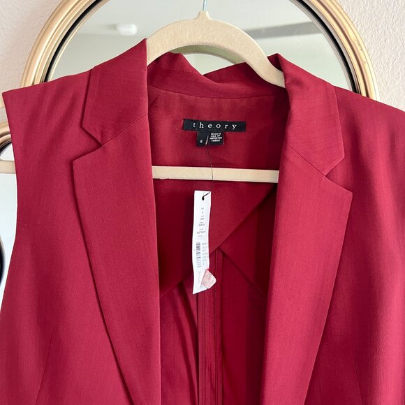 Theory Suit Vest Womens Size 6 Adar Virgin Wool Sleeveless Open Front Red Blazer - Picture 4 of 16